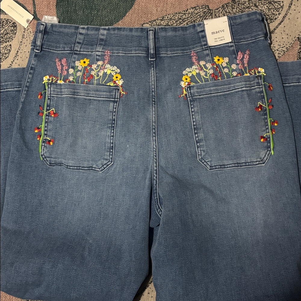 Maeve Blue Embroidered Wide-Leg Jeans - Picture 7 of 8